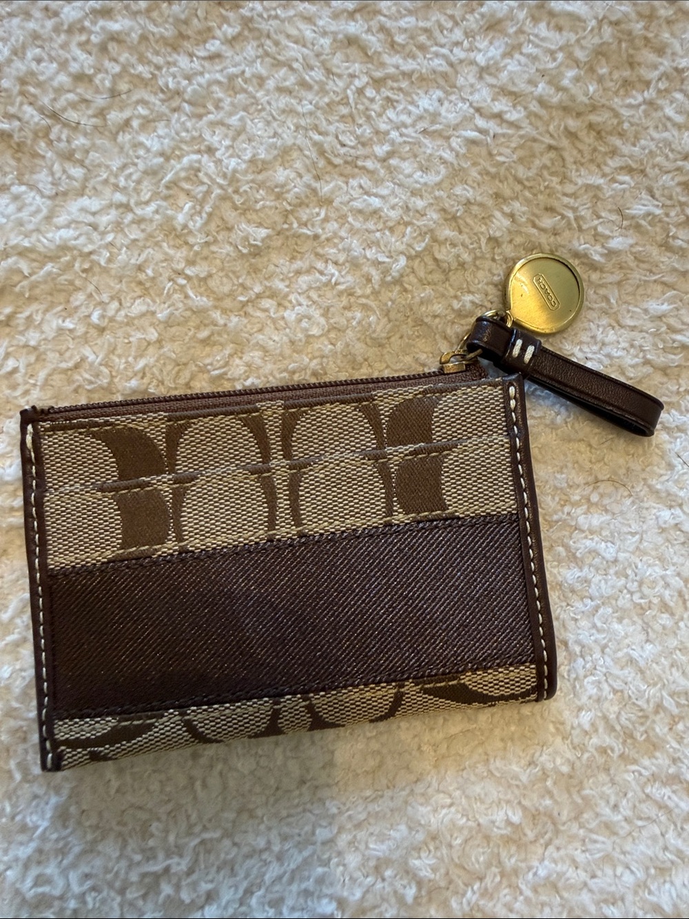 Coach Brown Signature Canvas Wristlet Coin Pouch